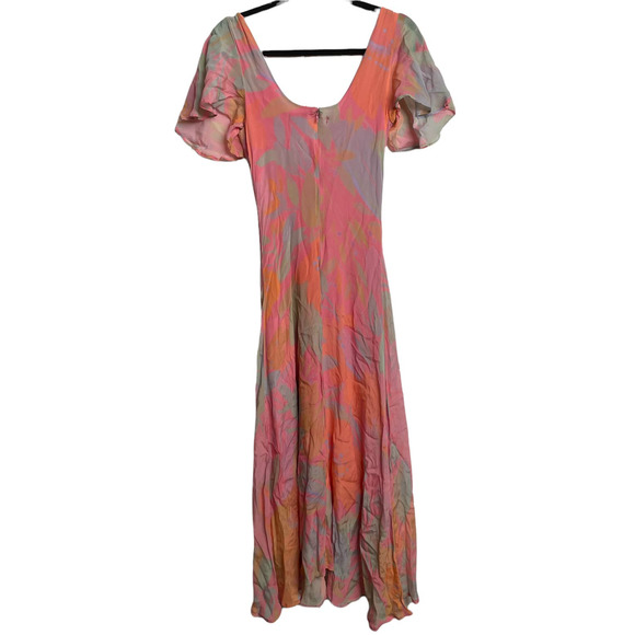 VEDA Multi Orange Printed Crepe Corazon Maxi Dress Size Medium - Picture 4 of 11